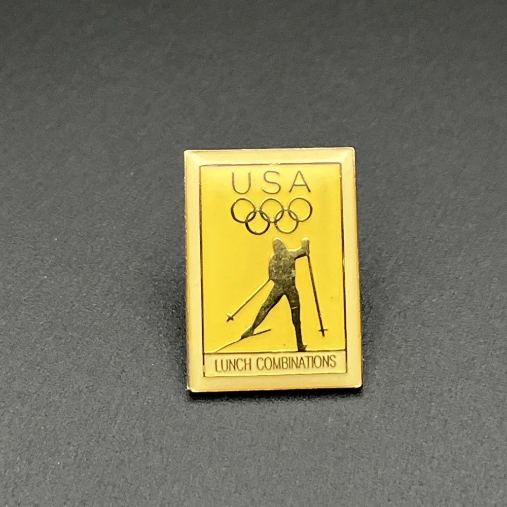 Vintage Olympic Games Team USA Lunch Combinations Sponsor Skiing Lapel‎ Hat Pin